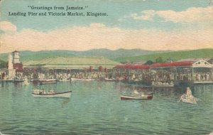 Jamaica Landing Pier and Victoria Market Kingston Vintage Postcard 07.27
