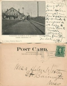 PASSENGER STATION B. & M. RAILROAD NORTH THETFORD VT 1907 ANTIQUE POSTCARD