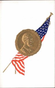 Abraham Lincoln American Flag Embossed Coin c1910 Vintage Postcard