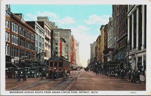 Woodward Avenue South From Grand Circus Park Detroit Michigan Postcard C085