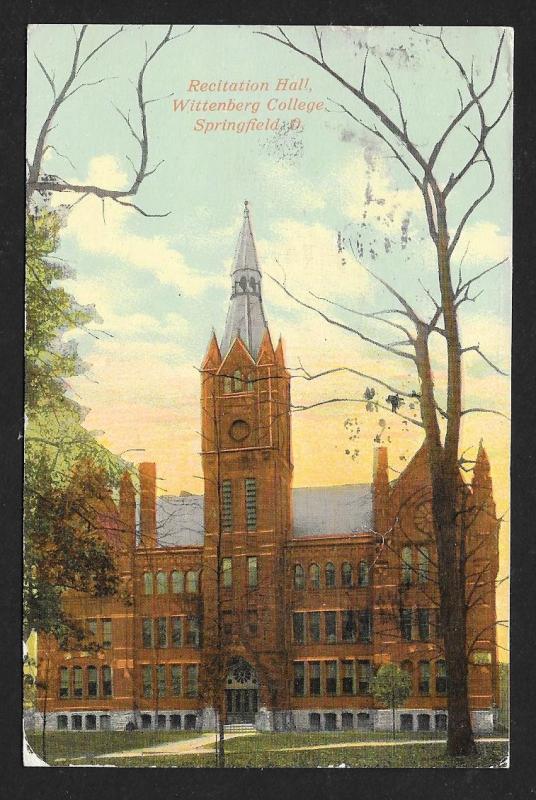 Recitation Hall Wittenberg College Springfield OH Used c1910