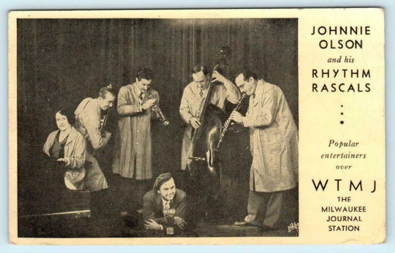 WTMJ Milwaukee Journal Station JOHNNIE OLSON & RHYTHM RASCALS 1936 Postcard