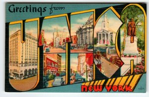 Greetings From Utica New York Large Letter Linen Postcard Vintage Metropolitan