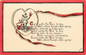 E. Nister 2268 Valentine Postcard; Sporty Gent, Poem- Cupid Walks the Town Today