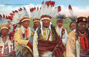 Indians in Ceremonial Attire Native American Indians c1940s Vintage Postcard