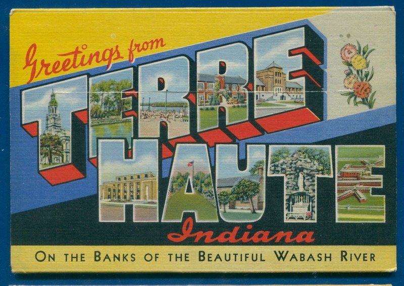 Terre Haute Indiana Wabash River Deming Park Izaak Walton Lake Postcard Folder