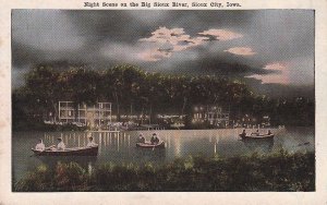 Postcard Night Scene on Big Sioux River Sioux City Iowa