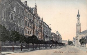 A169 Germany 1909 Konstanz Bahnhofplatz Train Station Square vintage postcard