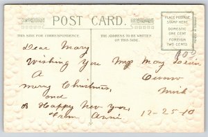 This Christmas Bring Joy~Holly Frame & Crescent Moon~Embossed~Vintage Postcard