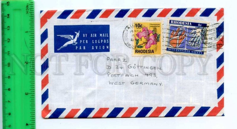 420608 RHODESIA to GERMANY 1975 year real posted air mail COVER w/ flower stamp
