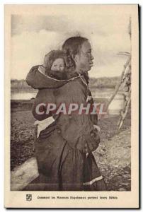 Old Postcard Polar Eskimos How moms carry their babies