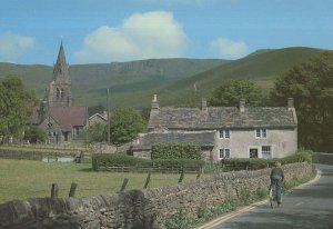 Cyclist at Edale Village Derby Bicycle Postcard