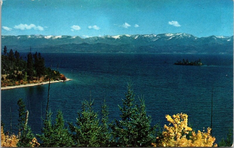 Flathead Lake Mission Range Montana MT Postcard VTG UNP Plastichrome Vintage 