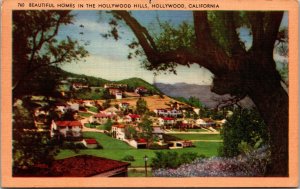 Vtg 1940s Homes in the Hollywood Hills Hollywood California CA Linen Postcard