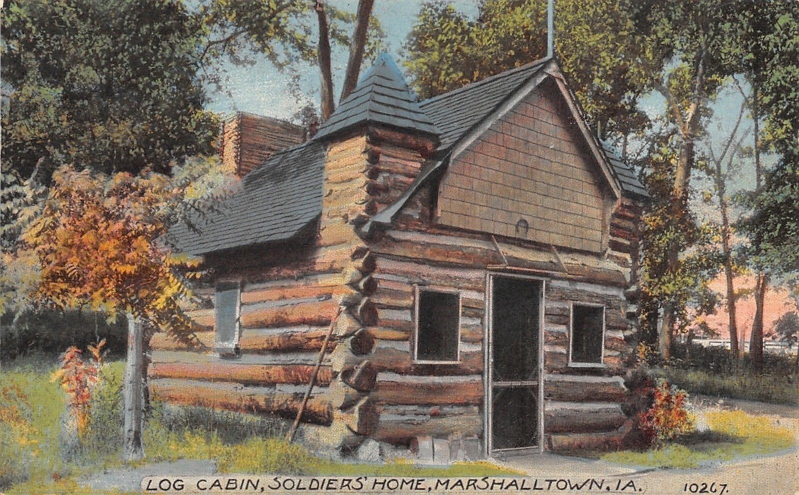 Marshalltown Iowa Log Cabin Soldiers Home Postcard C1908