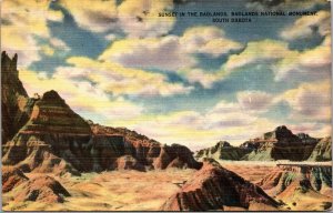 Vtg South Dakota SD Sunset Badlands National Monument 1930s Linen Postcard