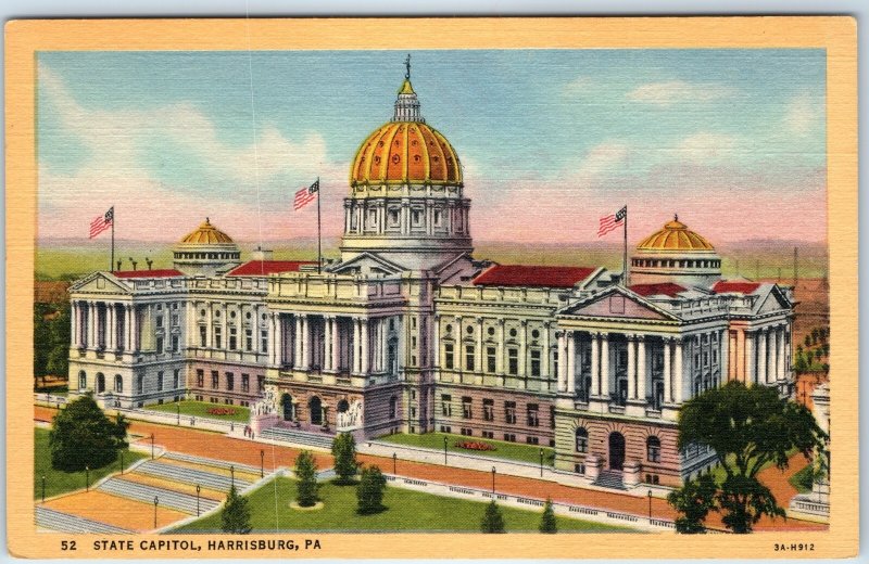 1933 Harrisburg PA State Capitol Building Gold Dome Tartaria Old World PC A247
