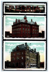 1908 Peoria City Hall Federal Building Post Office Illinois Multiview Postcard