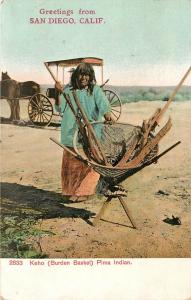 Early Postcard Keho (Burden Basket) Pima Indian Native Americana, San Diego CA