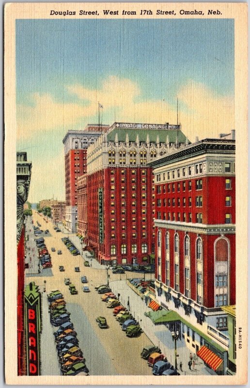 Douglas Street West From 17th Street Omaha Nebraska NB Buildings Postcard