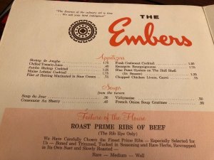 Vintage 60s THE EMBERS Restaurant Menu Indianapolis IN Indiana N. Meridian St