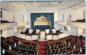 MIAMI, Florida  FL  Interior FIRST CHRISTIAN CHURCH  ca 1940s Linen Postcard