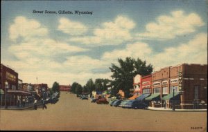 Gillette Wyoming WY Street Scene 1940s Linen Postcard