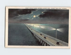 Postcard Night View Of Gandy Bridge Across Tampa Bay Florida USA