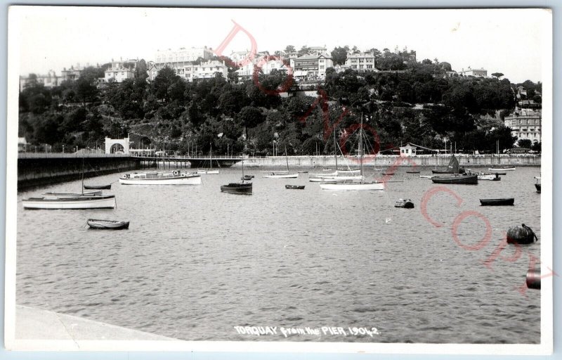 c1930s Torquay, Devon, England RPPC Pier English Channel Real Photo Boats A141