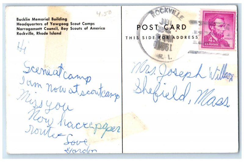1961 Bucklin Memorial Building Yawgoog Scout Camps Headquarters RI Postcard