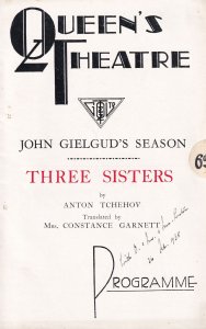 Three Sisters Anton Tchehov John Gielgud Peggy Ashcroft Comedy Old Theatre Pr...