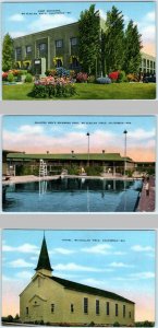 3 Postcards McCLELLAN FIELD, CA  Post Exchange, Swimming Pool, Chapel ca 1940s