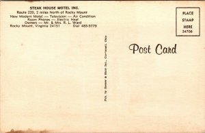 Vtg Rocky Mount Virginia VA Steak House Motel Restaurant Postcard
