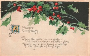 Vintage Postcard 1924 A Merry Christmas When The Holy Berries Glisten Greetings 