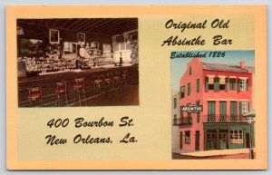 Vintage Postcard Original Old Absinthe Bar Bourbon St. New Orleans Louisiana LA