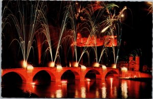 Postcard Germany Heidelberg castle lighting lit with fireworks