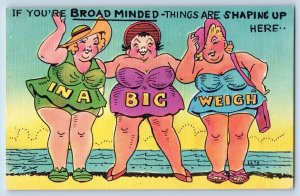 Fox Signed Artist Postcard Fat Woman Swimsuit In A Big Weigh Broad Minded