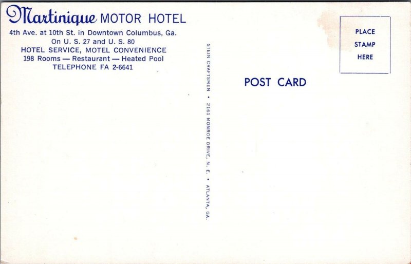 Postcard Martinique Motor Hotel Columbus Georgia GA