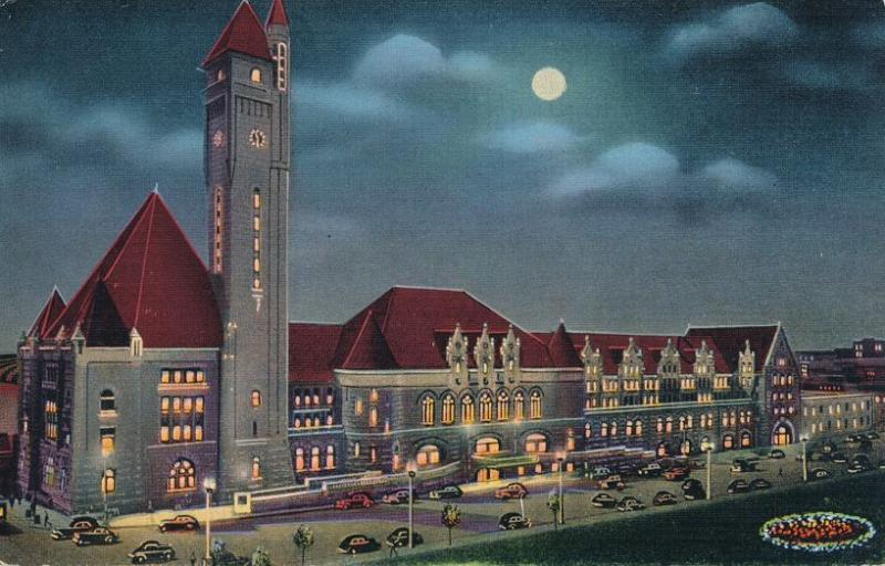 Union Station - Depot at Night - St Louis MO, Missouri - pm 1943 - Linen