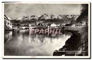 Postcard Grenoble Old Bridge Gate France Le and the Alps