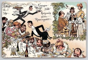 Kissingen Satisfies His Huge Appetite Midday Hour German Art Postcard W23
