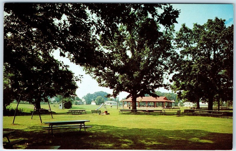 c1960s Lena IL Community Park Baseball Football Picnic Playground Chrome PC A304