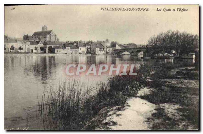 Old Postcard Villeneuve sur Yonne Quays and the church