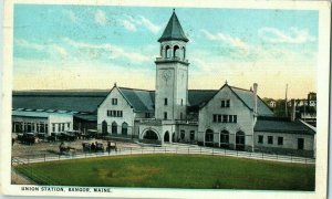 Union Station Bangor Maine Postcard w Old Cars 1937