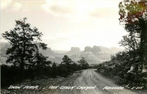 Postcard RPPC 1940s Arizona Sedona Flagstaff Twin Peaks Oak Creek Canyon 24-7056