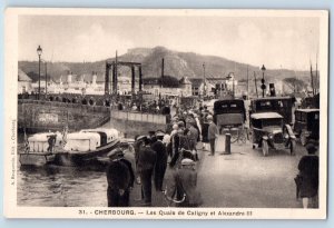 Cherbourg France Postcard The Quays of Caligny and Alexandre III c1920's