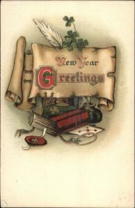 New Year - Medieval Scroll Series 444/9 c1910 Embossed Postcard #4