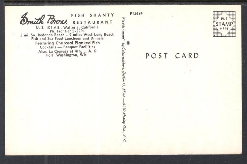 Smith Bros Fish Shanty Restaurant,Waltera,CA BIN