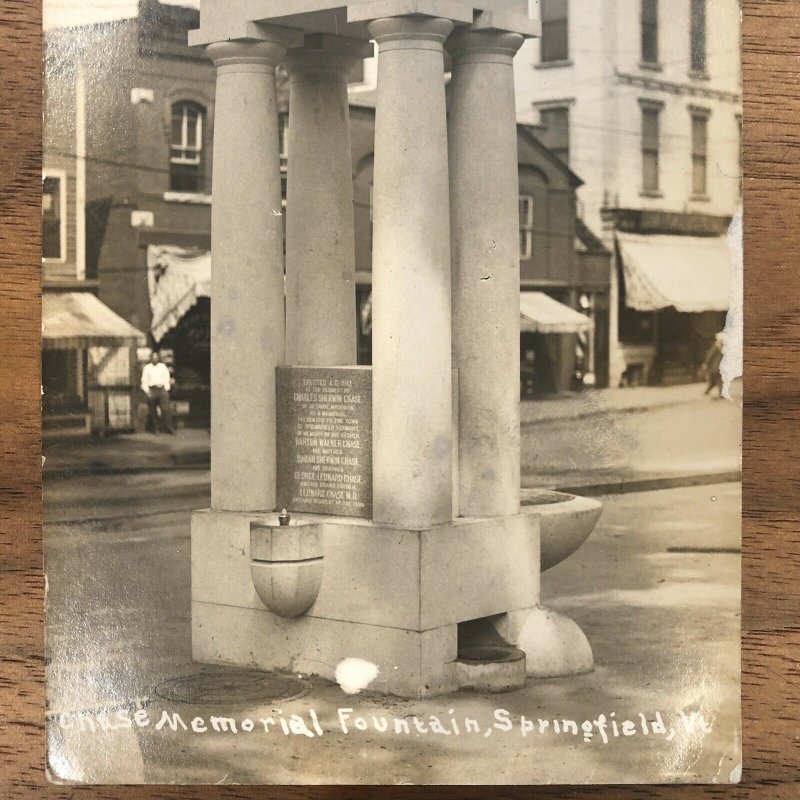 Real Photo Postcard Chase Memorial Fountain Springfield  VT RPPC VINTAGE