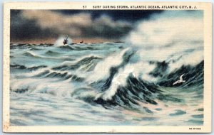 Postcard - Surf During Storm, Atlantic Ocean - Atlantic City, New Jersey